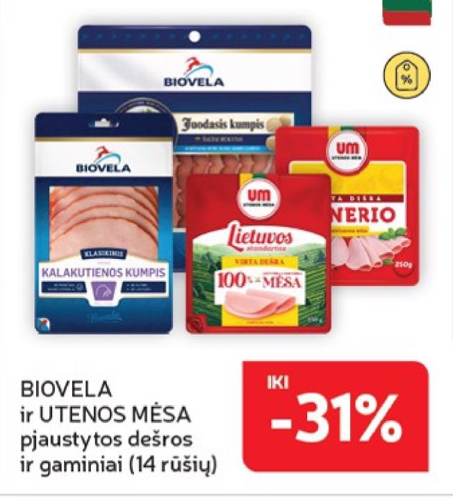 BIOVELA ir UTENOS MĖSA pjaustytos dešros ir gaminiai