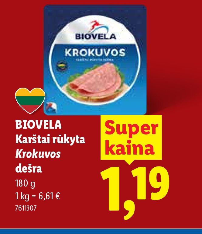 BIOVELA Karštai rūkyta Krokuvos dešra, 180 g