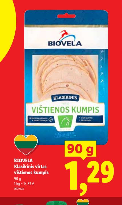 BIOVELA Klasikinis virtas vištienos kumpis, 90 g