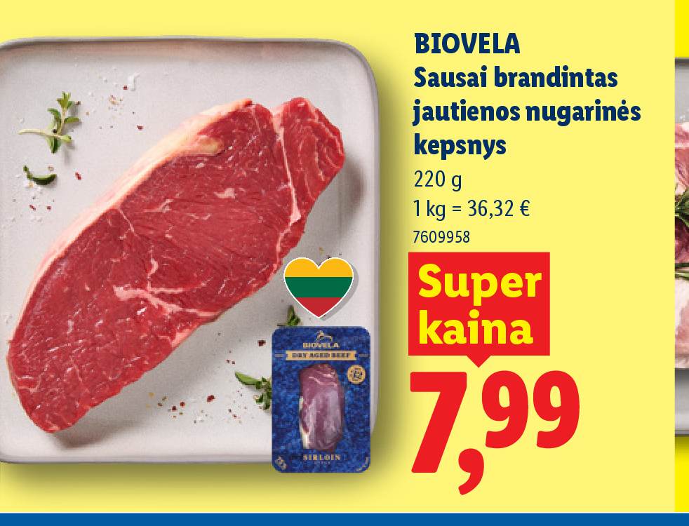 BIOVELA Sausai brandintas jautienos nugarinės kepsnys, 220 g