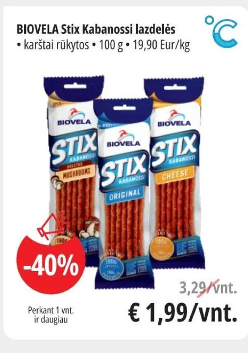 BIOVELA Stix Kabanossi lazdelės, 100 g