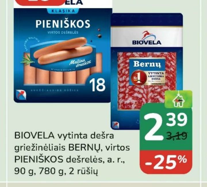 BIOVELA vytinta dešra griežinėliais BERNŲ, 90 g