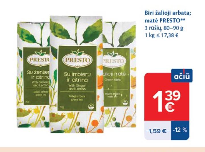 Biri žalioji arbata; matė PRESTO, 90 g