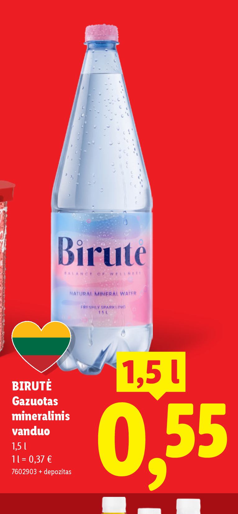 BIRUTĖ Gazuotas mineralinis vanduo, 1.5 l