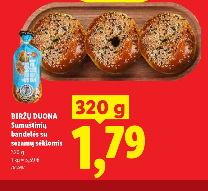 BIRŽŲ DUONA Sumuštinių bandelės su sezamų sėklomis, 320 g
