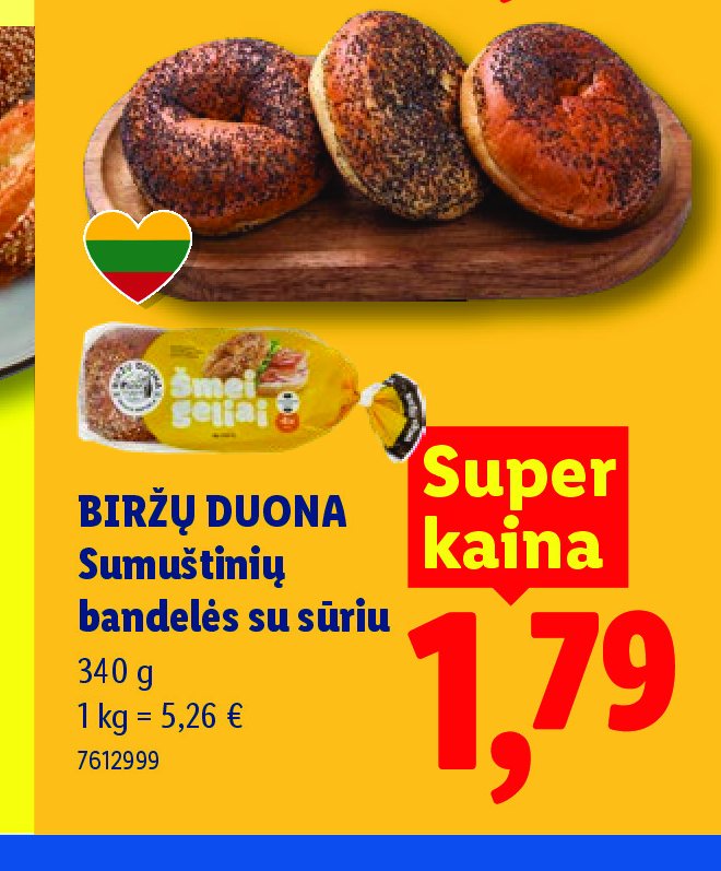 BIRŽŲ DUONA Sumuštinių bandelės su sūriu, 340 g