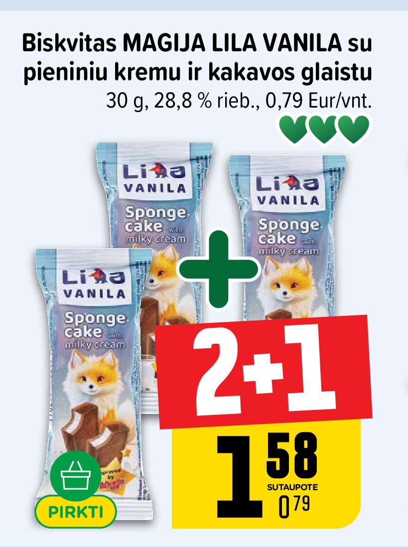 Biskvitas MAGIJA LILA VANILA su pieniniu kremu ir kakavos glaistu, 30 g