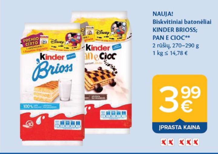 Biskvitiniai batonėliai KINDER BRIOSS; PAN E CIOC, 290 g