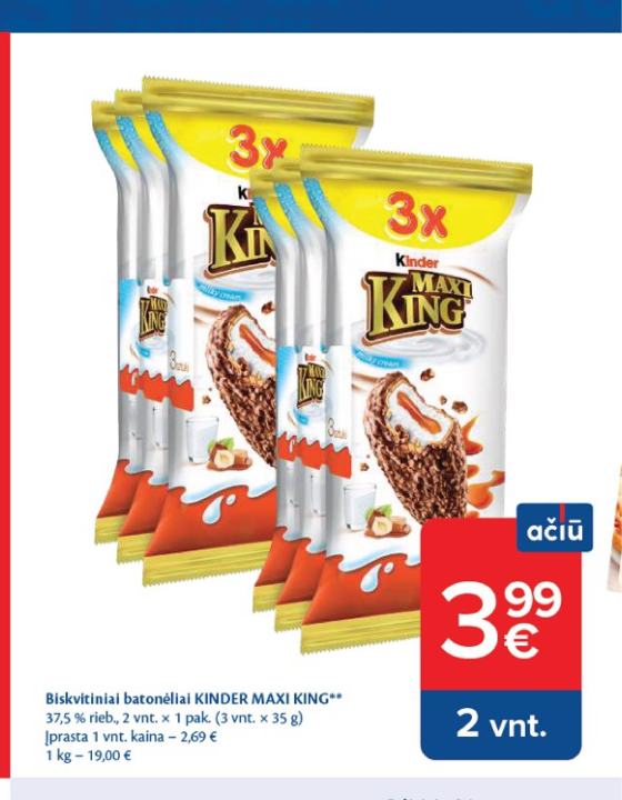 Biskvitiniai batonėliai KINDER MAXI KING, 35 g