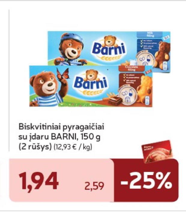Biskvitiniai pyragaičiai su įdaru BARNI, 150 g