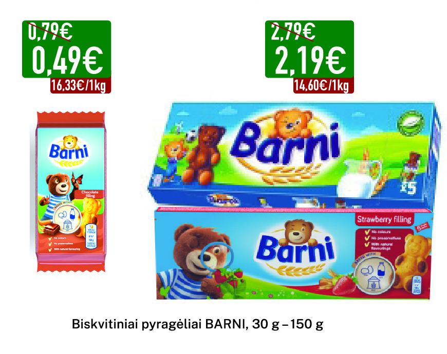 Biskvitiniai pyragėliai BARNI, 30 g - 150 g