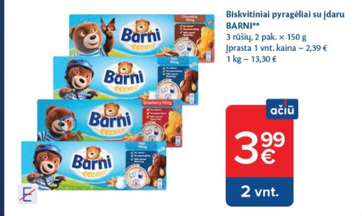 Biskvitiniai pyragėliai su įdaru BARNI, 2 pak.