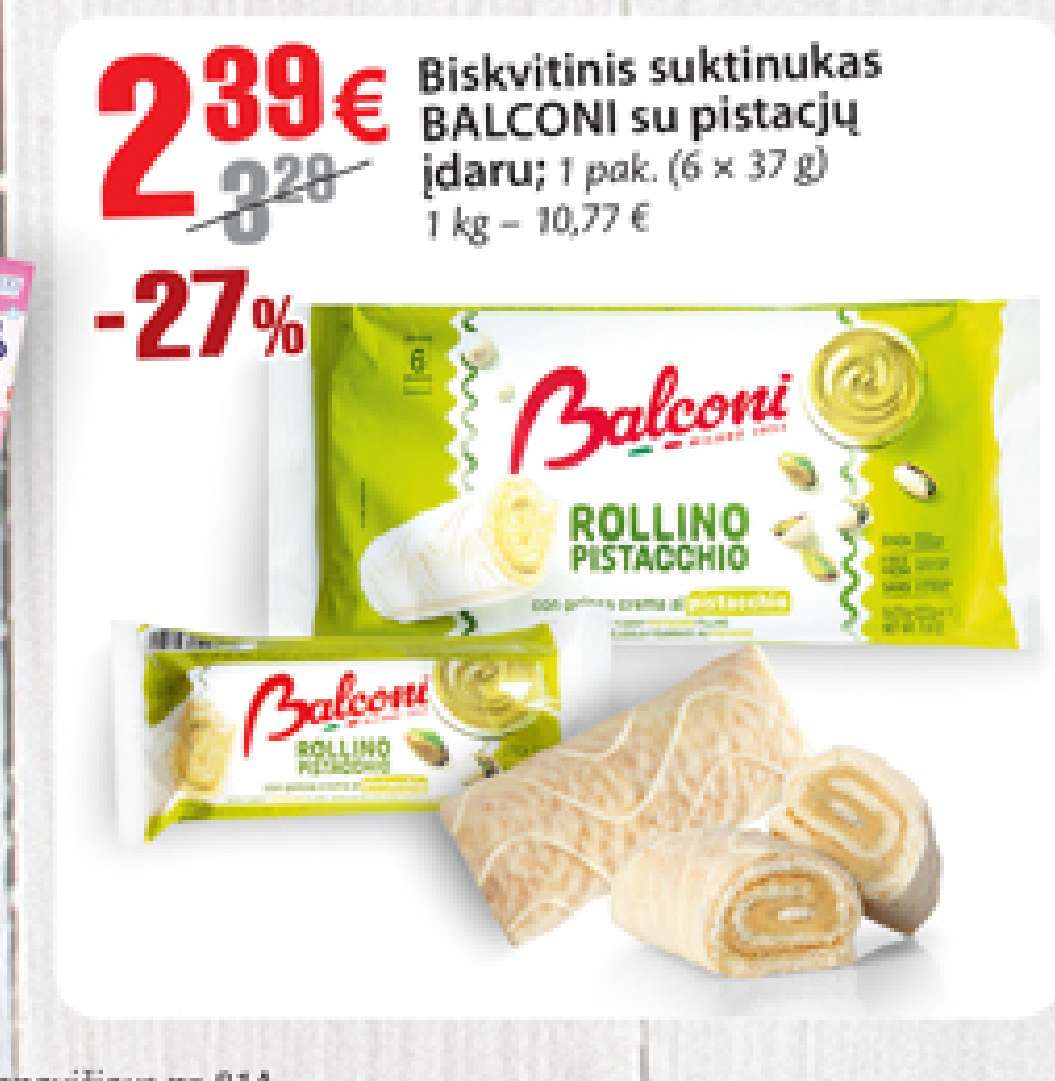 Biskvitinis suktinukas BALCONI su pistacijų įdaru, 6 x 37 g