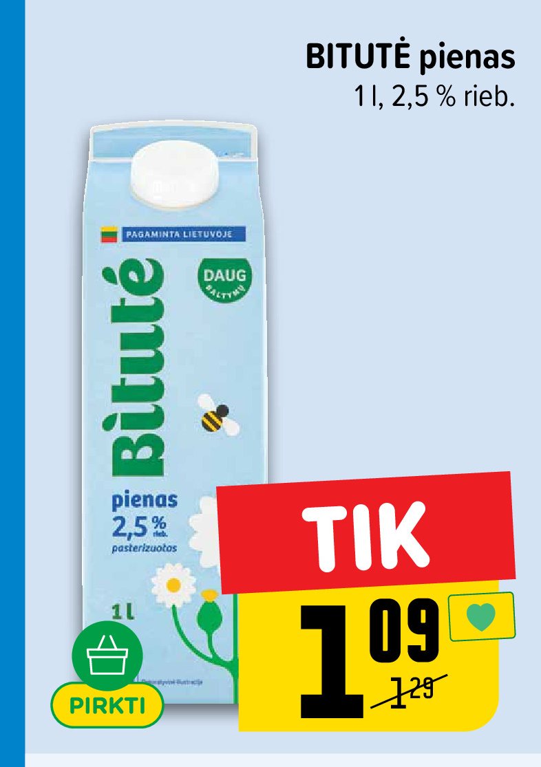 BITUTĖ pienas, 1 l
