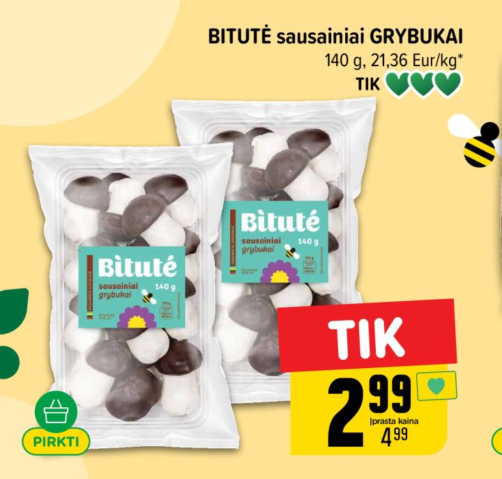 BITUTĖ sausainiai GRYBUKAI, 140 g