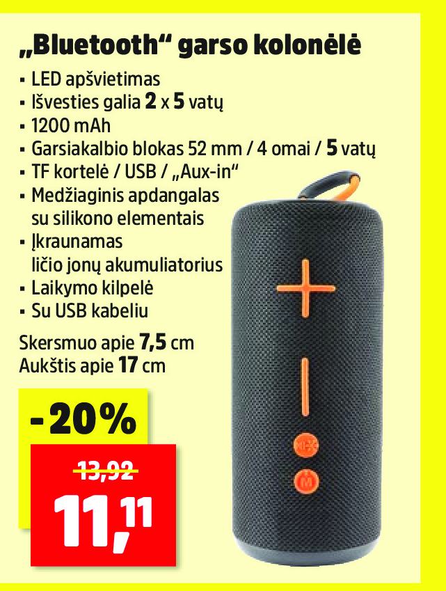„Bluetooth“ garso kolonėlė, 7.5 cm