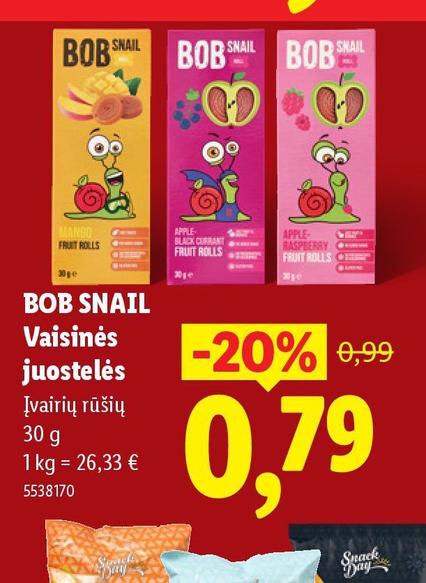 BOB SNAIL Vaisinės juostelės, 30 g