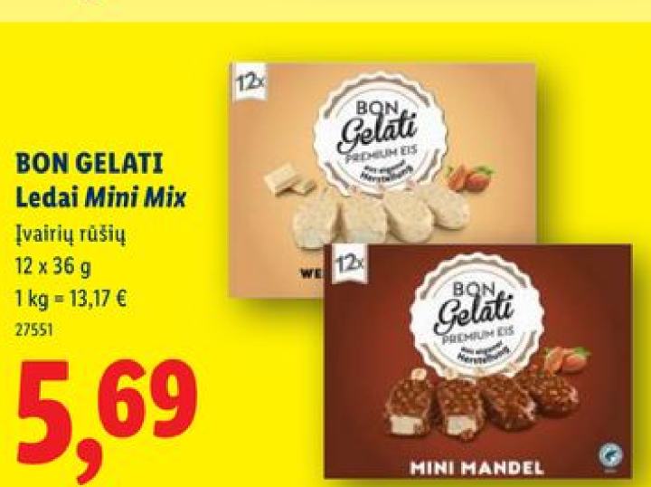 BON GELATI Ledai Mini Mix, 12 x 36 g