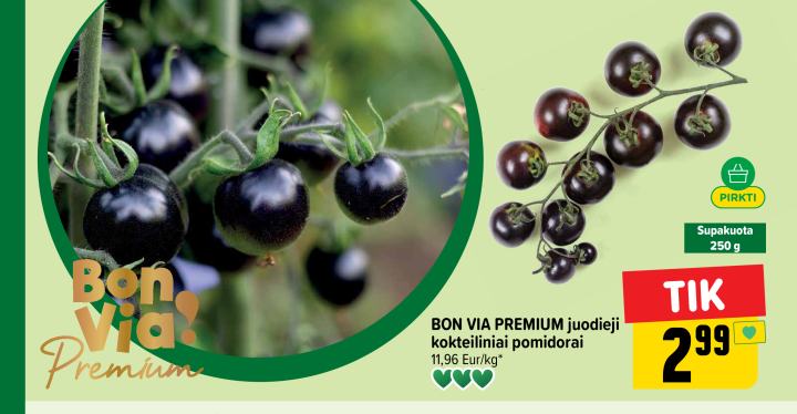 BON VIA PREMIUM juodieji kokteiliniai pomidorai, 250 g