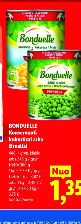 BONDUELLE Konservuoti kukurūzai arba žirneliai, 545 g