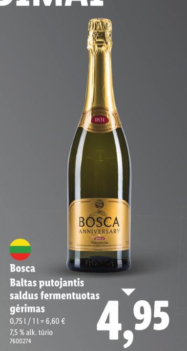 Bosca Baltas putojantis saldus fermentuotas gėrimas, 0.75 l