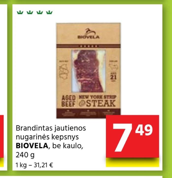 Brandinatas jautienos nugarinės kepsnys BIOVELA, 240 g