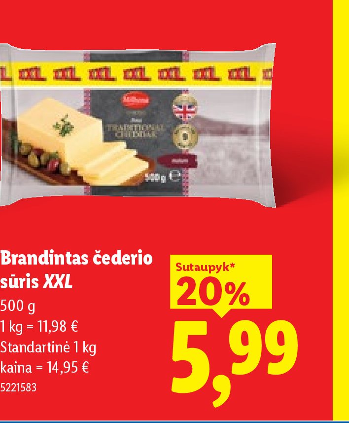 Brandintas čederio sūris XXL, 500 g