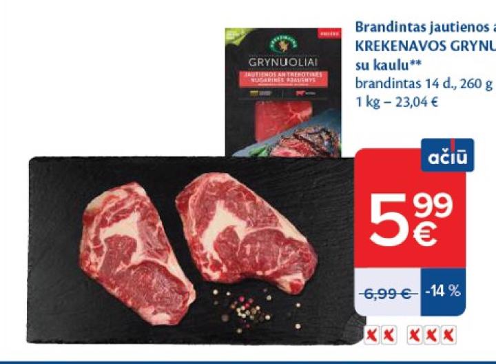 Brandintas jautienos antrekotas KREKENAVOS GRYNUOLIAI su kaulu, 260 g