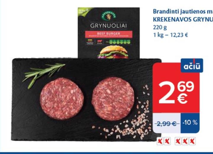 Brandinti jautienos maltiniai KREKENAVOS GRYNUOLIAI, 220 g