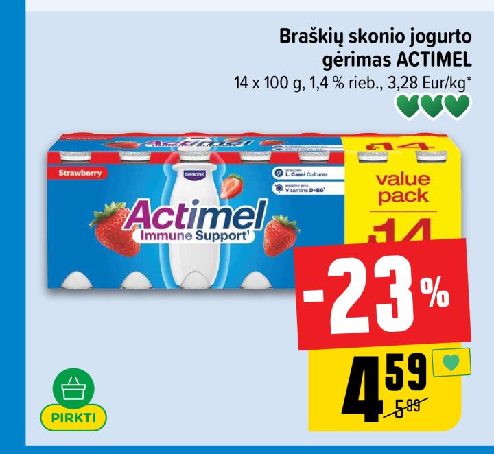 Braškių skonio jogurto gėrimas ACTIMEL, 14 x 100 g