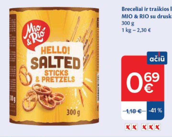 Breceliai ir traškios lazdelės MIO & RIO su druska, 300 g