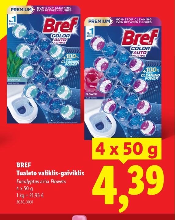 BREF Tualeto valiklis-gaiviklis, 4 x 50 g