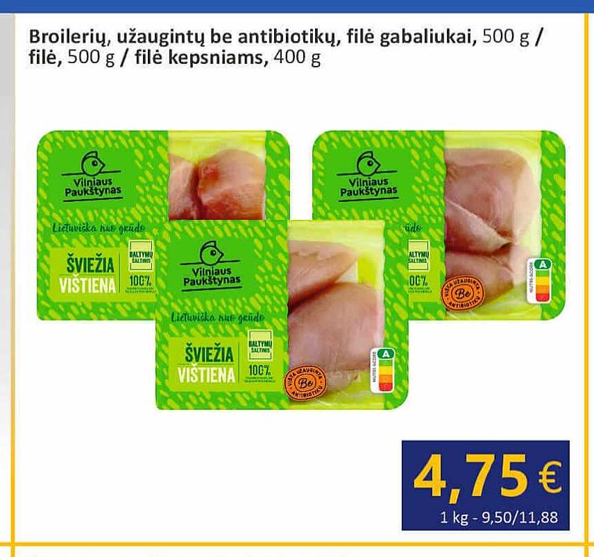 Broilerių, užaugintų be antibiotikų, filė gabaliukai, 500 g