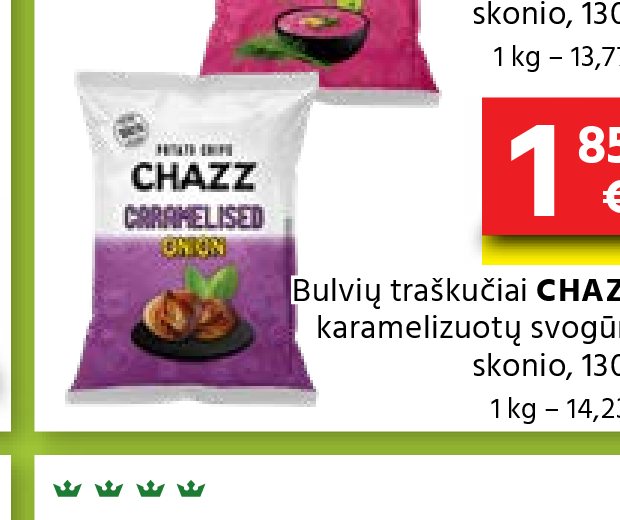 Bulvių traškučiai CHAZZ, karamelizuotų svogūnų skonio, 130 g