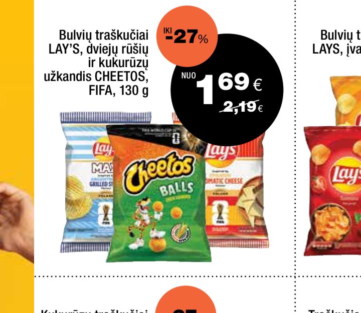 Bulvių traškučiai LAY'S, dviejų rūšių ir kukurūzų užkandis CHEETOS, 130 g