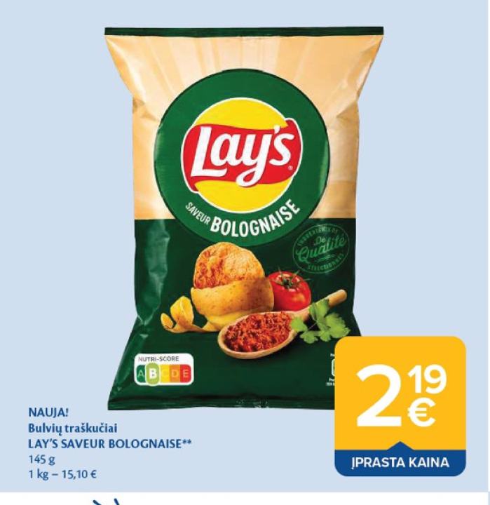 Bulvių traškučiai LAY'S SAVEUR BOLOGNAISE, 145 g