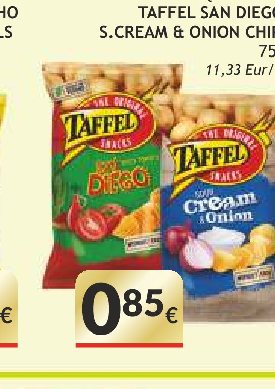 Bulvių traškučiai TAFFEL SAN DIEGO, S.CREAM & ONION CHIPS, 75 g