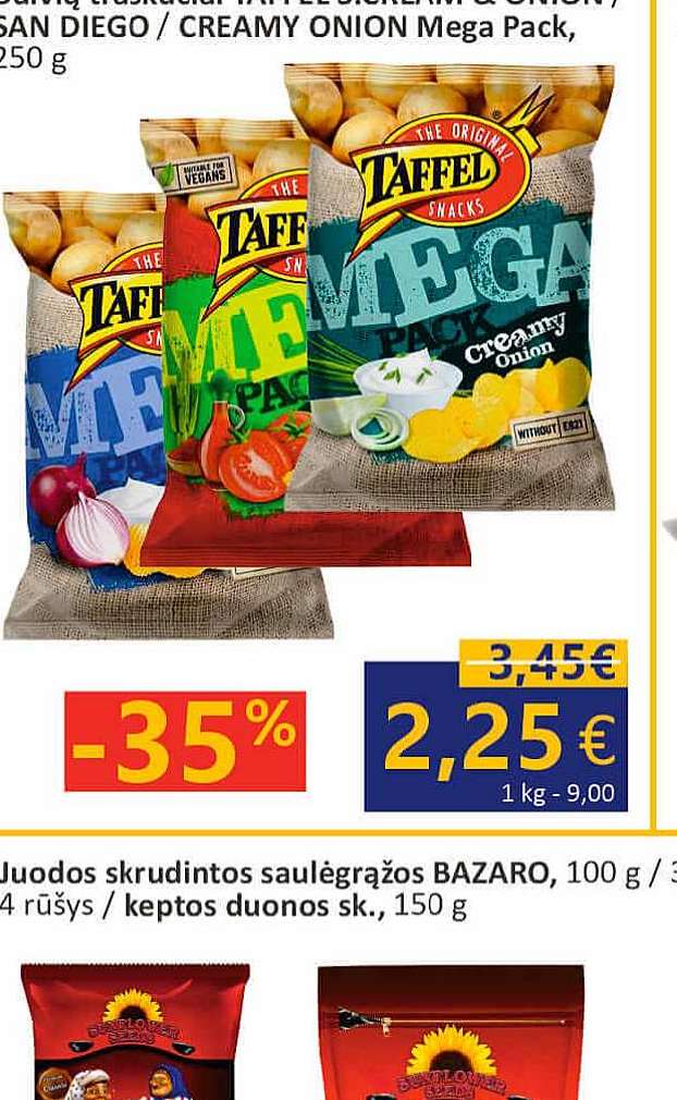 Bulvių traškučiai TAFFEL S.CREAM & ONION / SAN DIEGO / CREAMY ONION Mega Pack, 250 g