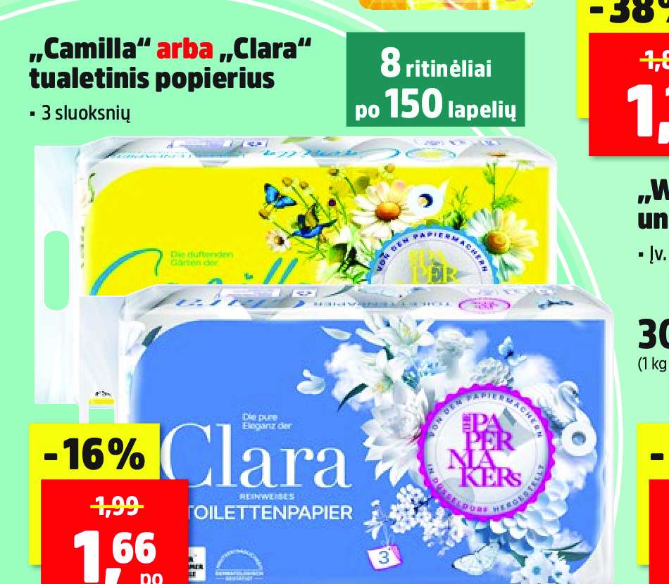 „Camilla“ arba „Clara“ tualetinis popierius