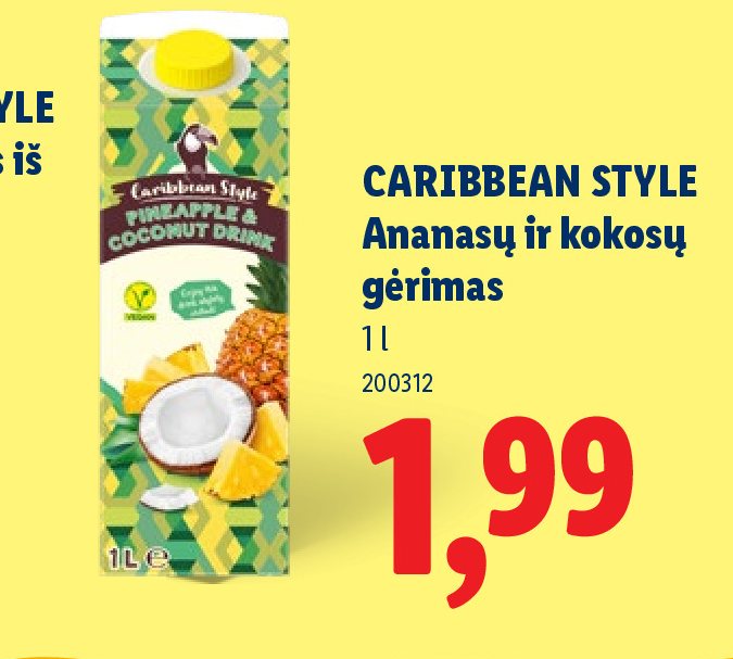 CARIBBEAN STYLE Ananasų ir kokosų gėrimas, 1 l