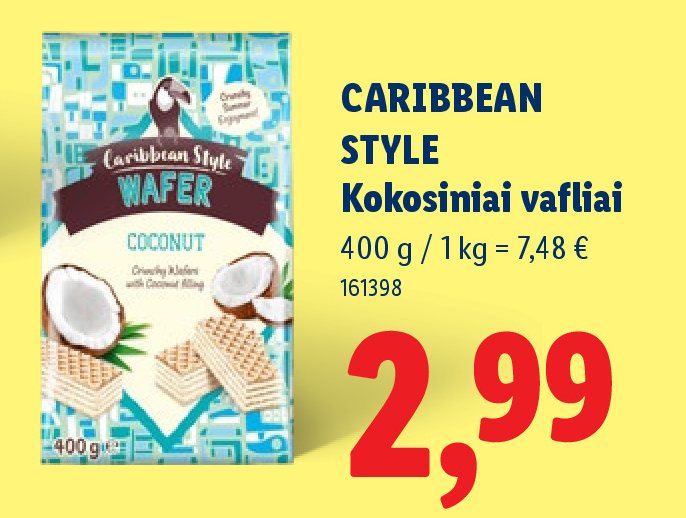 CARIBBEAN STYLE Kokosiniai vafliai, 400 g