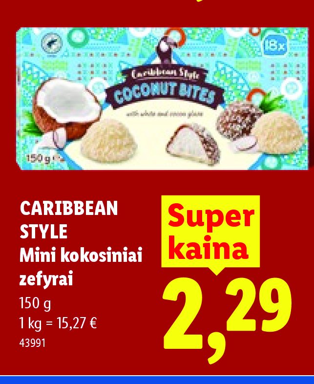 CARIBBEAN STYLE Mini kokosiniai zefyrai, 150 g