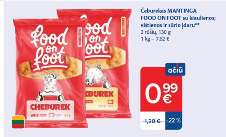 Čeburekas MANTINGA FOOD ON FOOT su kiaulienos; vištienos ir sūrio įdaru, 130 g