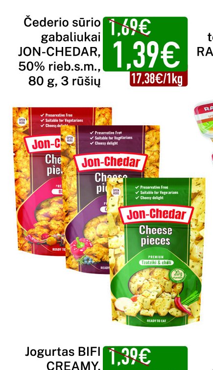 Čederio sūrio gabaliukai JON-CHEDAR, 80 g