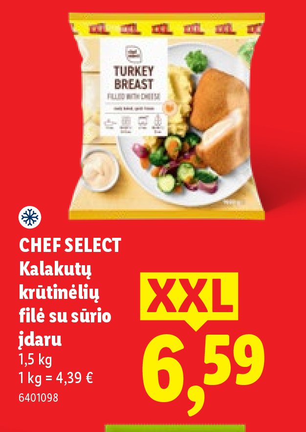 CHEF SELECT Kalakutų krūtinėlių filė su sūrio įdaru, 1.5 kg