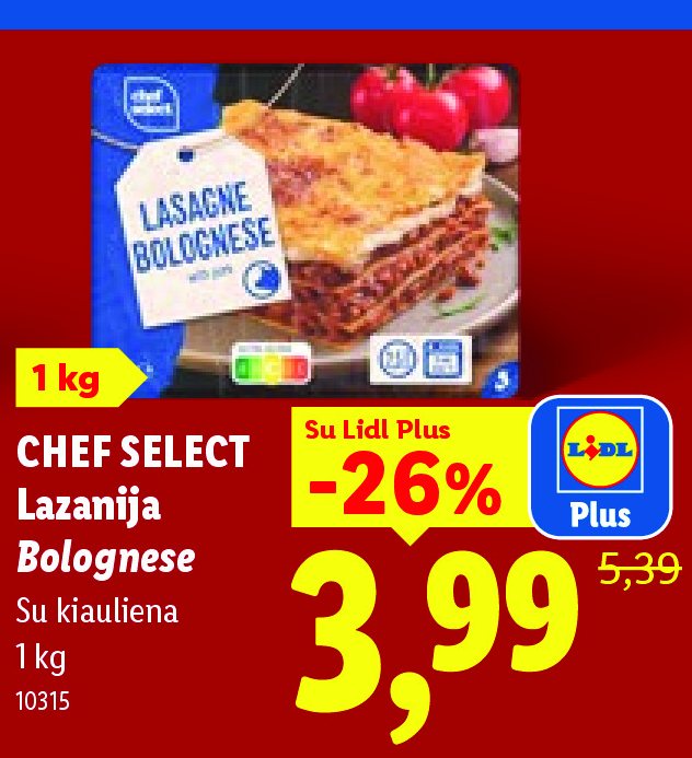 CHEF SELECT Lazanija Bolognese, 1 kg
