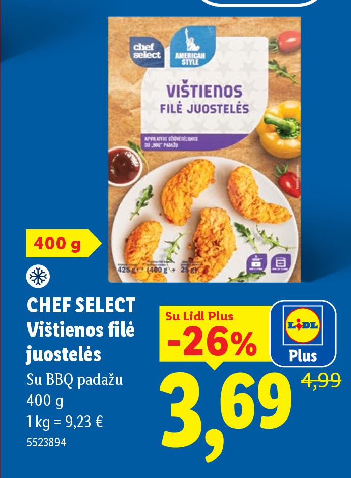 CHEF SELECT Vištienos filė juostelės, 400 g