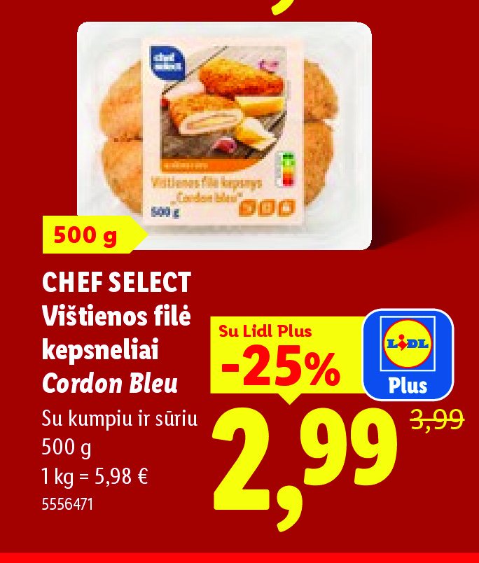 CHEF SELECT Vištienos filė kepsneliai Cordon Bleu, 500 g