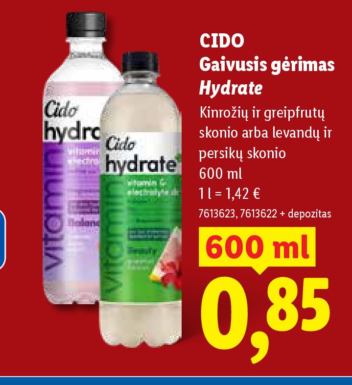 CIDO Gaivusis gėrimas Hydrate, 600 ml