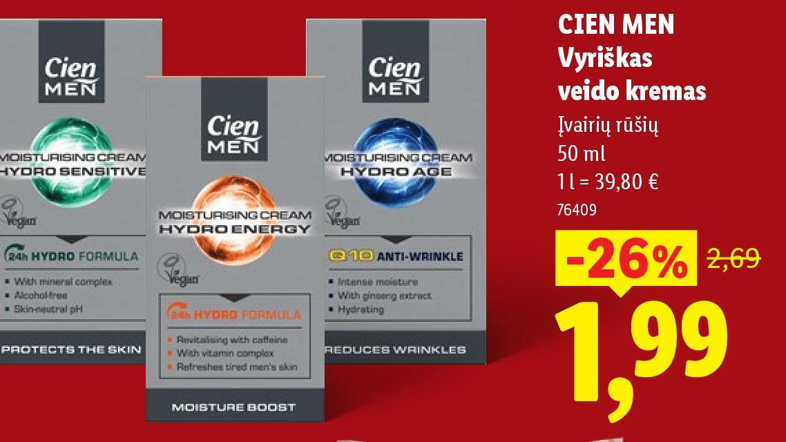 CIEN MEN Vyriškas veido kremas, 50 ml